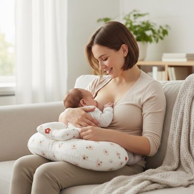 Coussin d'allaitement fleuri rose bébé prend lait de maman